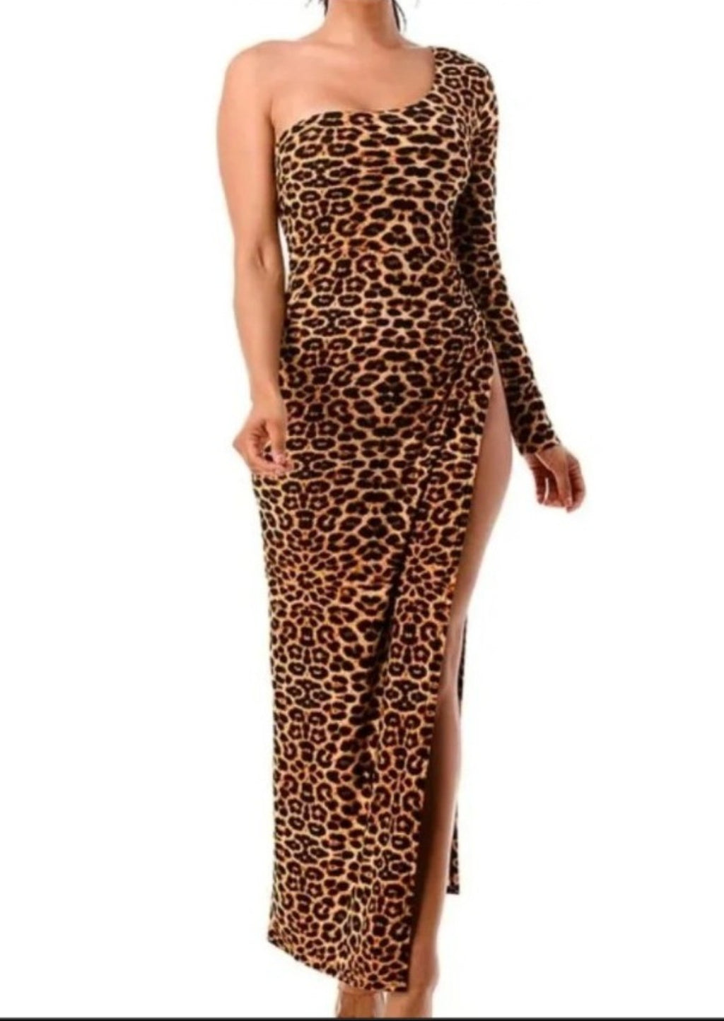 ONE SHOULDER MILE LONG HIGH SLIT DRESS