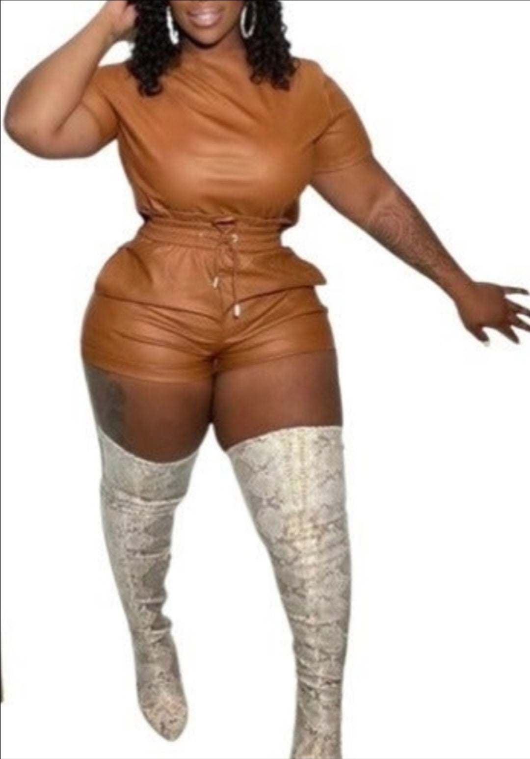 FAUX LEATHER TWO PIECE SHORTS SET