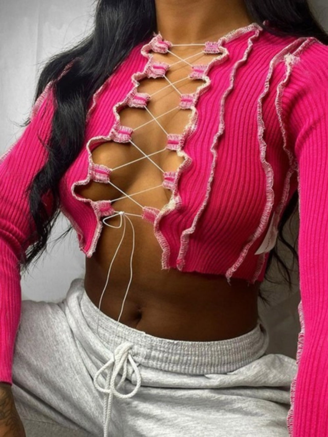 HOLLOW CHEST DRAWSTRING CROP TOP