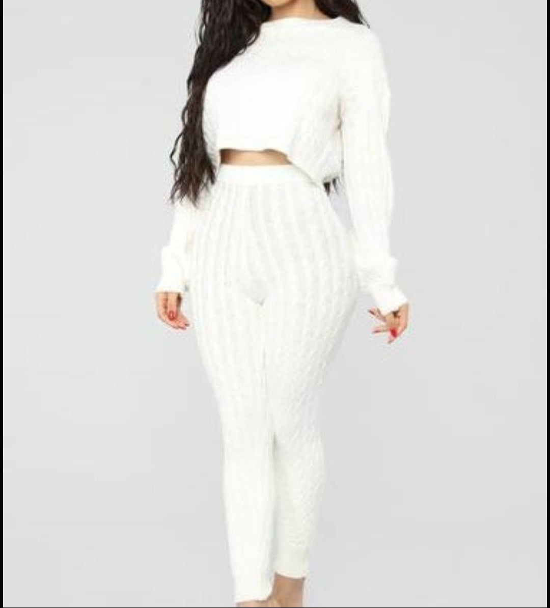 TWO PIECE CABLE KNIT CROP SWEATER SET