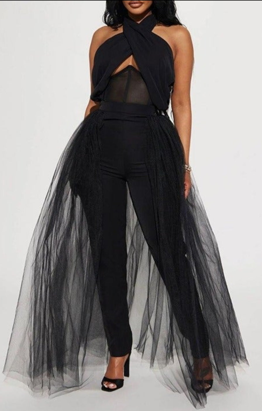 TULLE HALTER JUMPSUIT