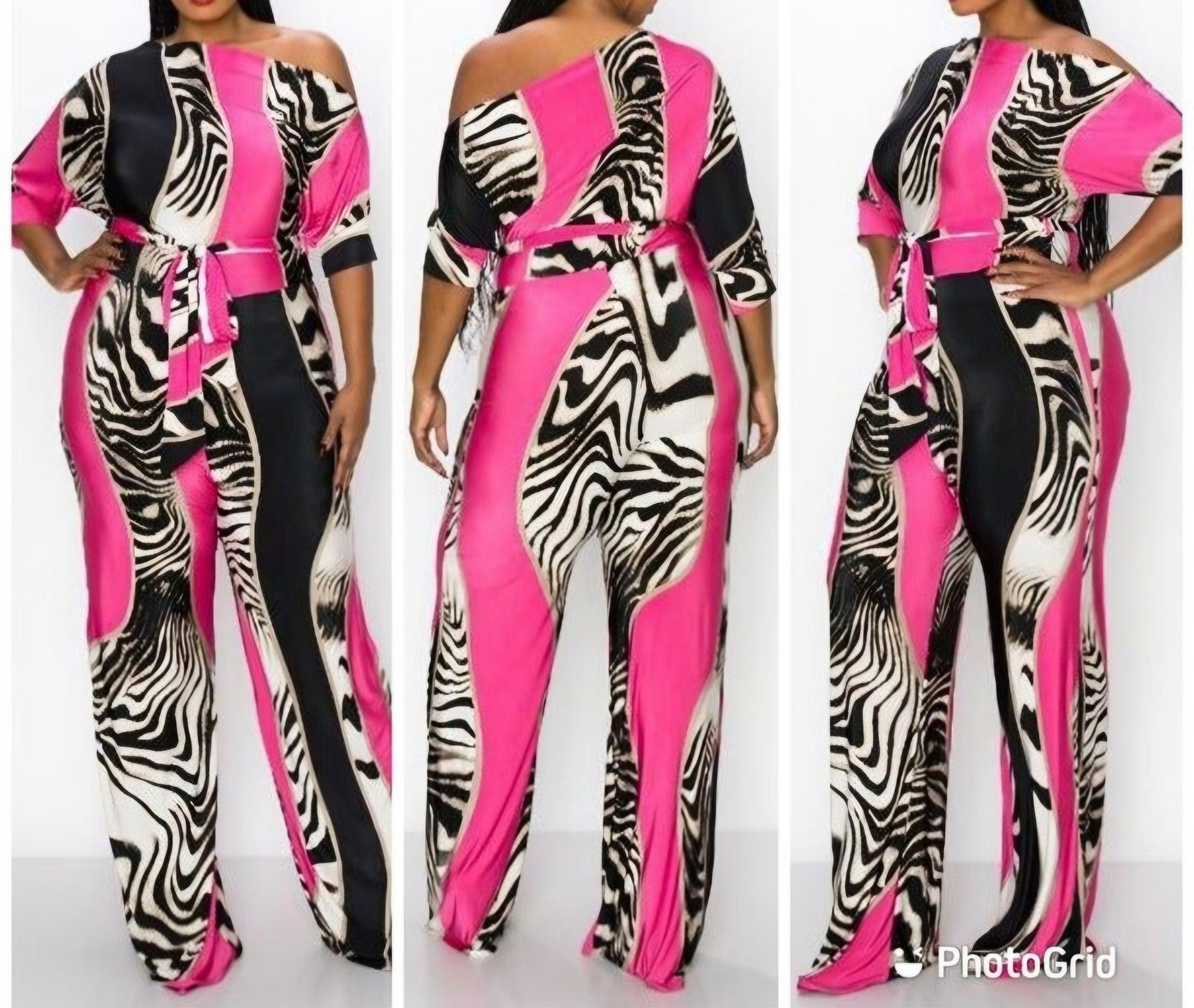 PLUS SIZE OFF SHOULDER JUMPSUIT MULTI PRINT