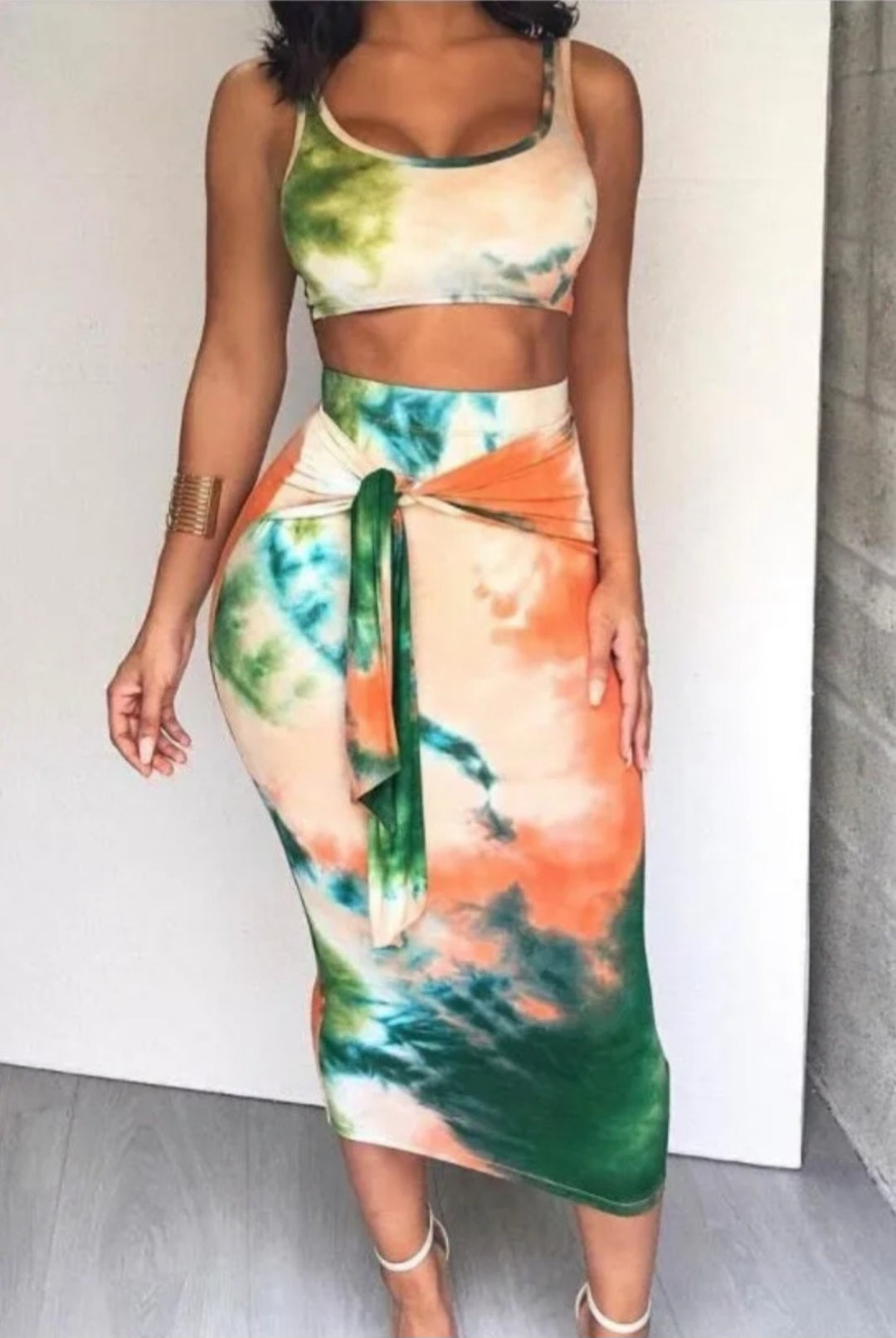 TWO PIECE TIE DYE CROP TOP SKIRT SET